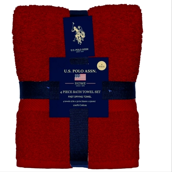 U.S. Polo Assn. 4 Piece Luxurious Red Bath  Towel Set, Retail Price $49.99 - Picture 1 of 12